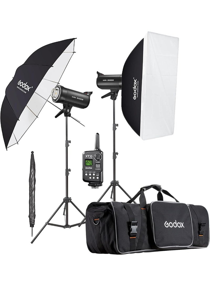 جودوكس طقم استوديو Godox SK400II‑V المزدوج – وحدتان فلاش 400 Ws، وحدة تحكم لاسلكية XT‑16، softbox، مظلات، وحقيبة نقل - Image 2